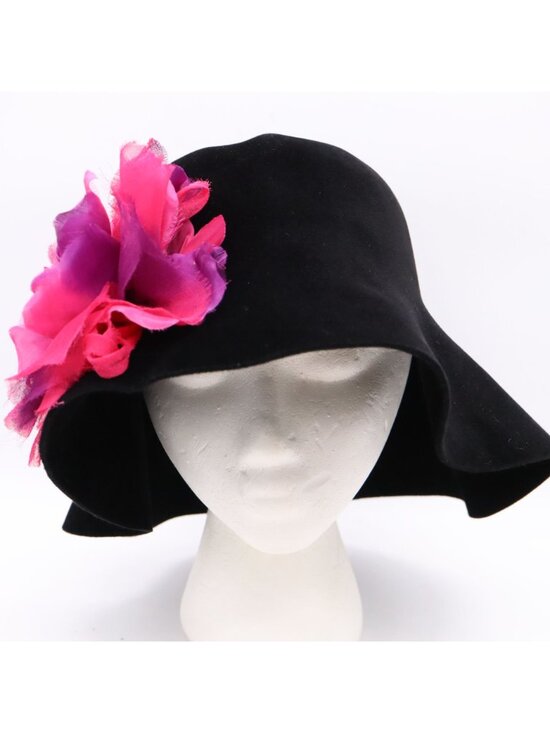 Borsalino Antica Casa Black Velvet Floppy Hat -Pink Flower Feather Women\'s Italy main image 5